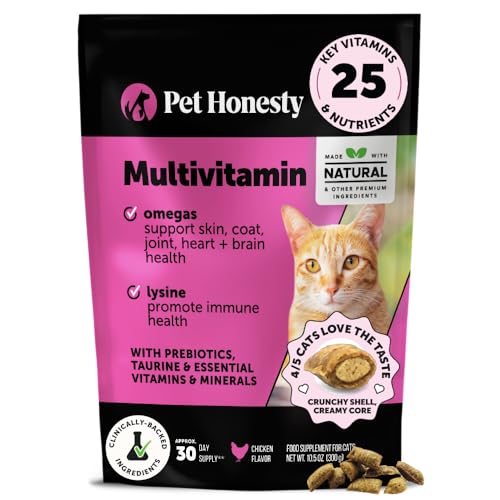 Pet Honesty cat multivitamin chews packaging highlights trusted quality for daily nutrition.