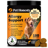 Pet Honesty dog allergy relief salmon chews for itchy skin comfort.