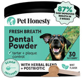 Pet Honesty dog breath freshener powder tub promotes fresher breath and easy daily care