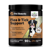 Pet Honesty flea tick chews bottle highlights natural protection for dogs