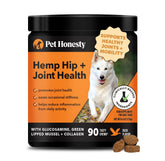 Pet Honesty Hemp Hip & Joint dog chews bottle showcases mobility support