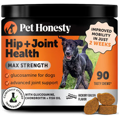 Pet Honesty hip joint health dog chews bottle promotes daily mobility support