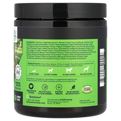 Pet Honesty probiotics for dogs ingredients featuring pumpkin and fiber promoting gut health.