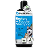 Pet Honesty Restore + Soothe Shampoo botella de lavanda para piel sensible