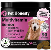 Pet Honesty senior dog multivitamin bottle with duck 90ct supports daily vitality