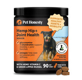 Pet Honesty senior hip joint support chews with peanut butter improve joint comfort for aging dogs.