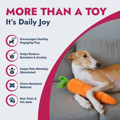 Pet Lou durable carrot plush toy for moderate chewers and long-lasting play