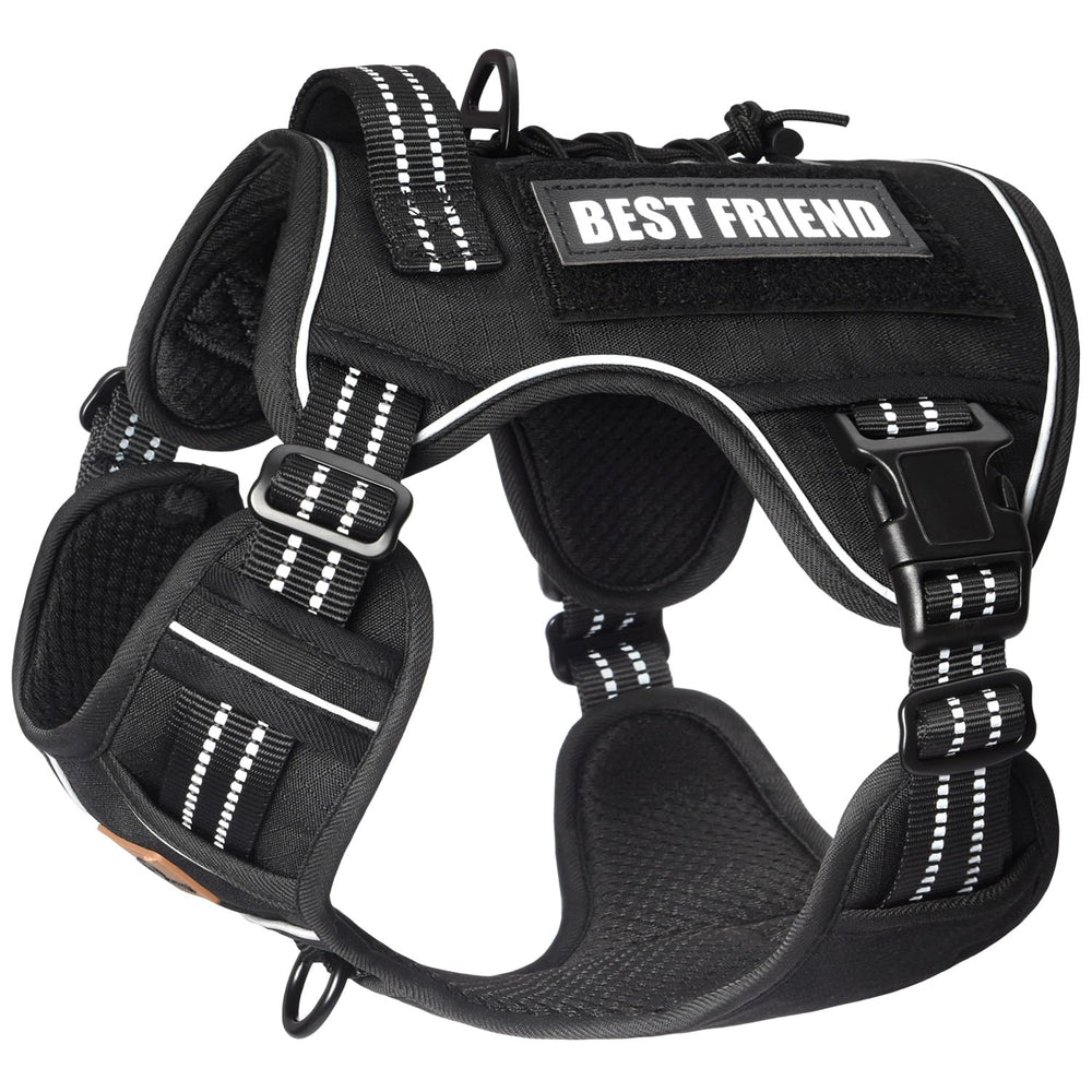 PET MARVEL Tactical dog harness shoulder adjustment for secure, comfortable fit during walks.