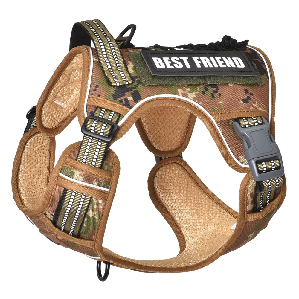 PET MARVEL Tactical Harness front view showing no-pull front clip for controlled walking.