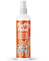 Pet MasterMind Fluffy Fido unscented spray bottle for no-rinse coat care.