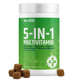 Pet MD 5in1 dog multivitamin packaging displaying premium quality for complete nutritional support.