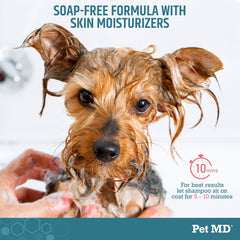 Pet MD Benzoyl Peroxide Medicated Shampoo cat bath time—gentle cleansing for sensitive skin.