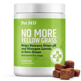 Pet MD Lawn Aid Chews bottle front shows 120-count for dogs and lawn support