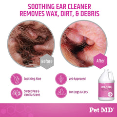 Pet MD Otic-Clean dog ear solution being applied—gentle cleansing for irritated ears.