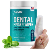 Pet MD Pet Dental Finger Wipes bottle for convenient daily oral care.