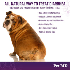 Pet MD Stool-Fix powder with scoop for quick, accurate dosing.
