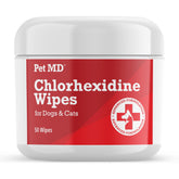 Pet MD toallitas tópicas para limpieza suave con aloe en gatos y perros.