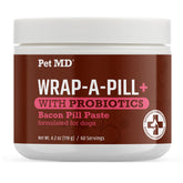 Pet MD Wrap-A-Pill bacon paste closeup shows easy medication masking for dogs.