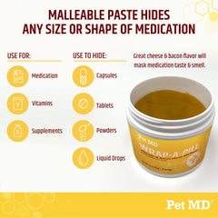 Pet MD Wrap A Pill paste dog eating a tasty cheese-bacon treat