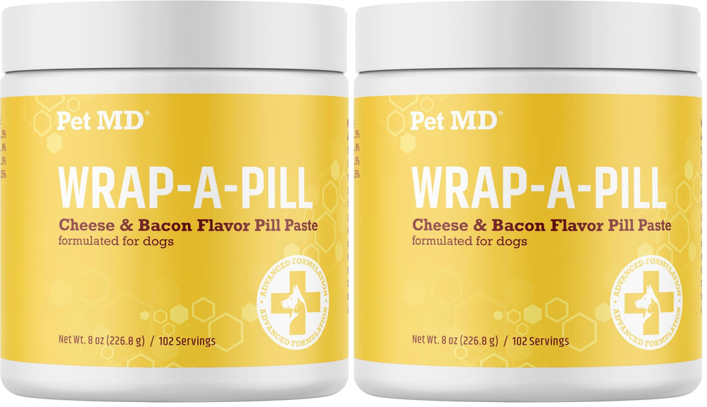 Pet MD Wrap outer-pack displays two 8 oz pill pastes for easy storage