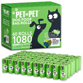 PET N PET 1080-count green poop bags packaging for easy daily dog-walk cleanup.