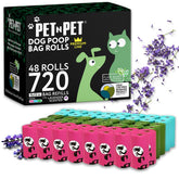 Pet N Pet lavender-scented poop bags shown in colorful rolls for odor-free walks.