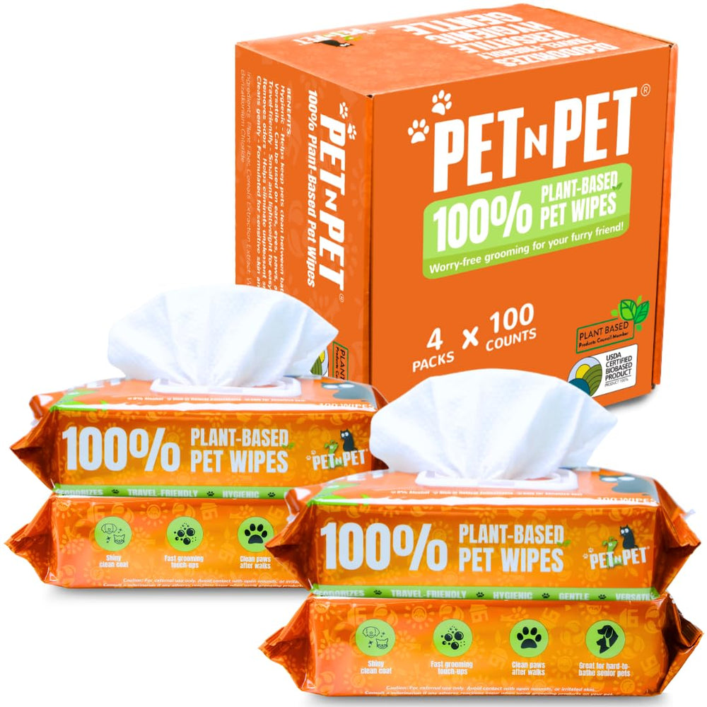 PET N PET dog wipes package front showing 400-count plant-based formula