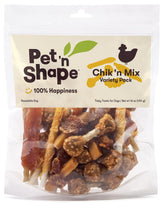 Pet 'n Shape Chik 'n Mix Variety Pack box showing four treat varieties for training rewards