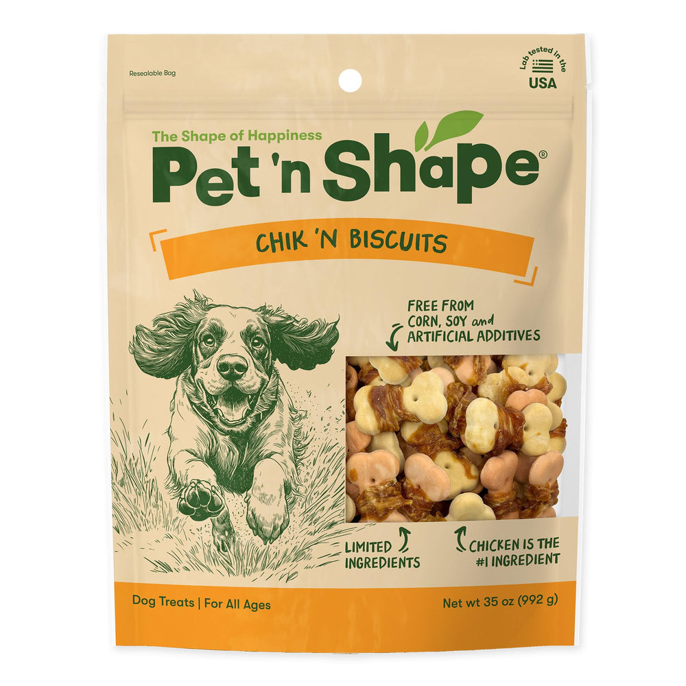 Pet 'n Shape Chik 'n Wrapped Biscuits pack shot shows convenient packaging for rewards