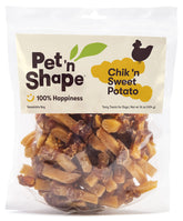 Pet 'n Shape Sweet Potato Chews bag showing resealable container for freshness.