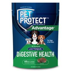 Pet Protect Digestive Health bottle shows packaging for daily gut support.