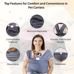 Pet-Sling-Carrier snug-close-contact for pets up to 15 lb during daily outings.