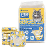 Pet Soft disposable cat diapers pack front, yellow design, leak protection
