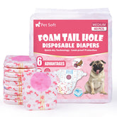 Pet Soft disposable dog diapers pack front demonstrates secure fit for medium dogs.