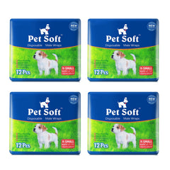 Pet Soft disposable male dog wraps packaging shows a 48-count box for easy daily replacement.