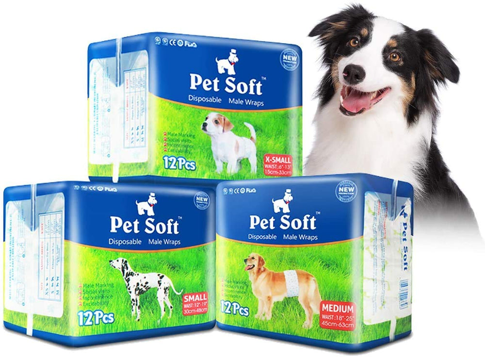 Pet Soft disposable male dog wraps front view; lightweight protection for tiny dogs.