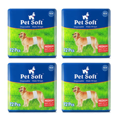Pet Soft disposable male dog wraps outer pack view showing ready to use dog diapers
