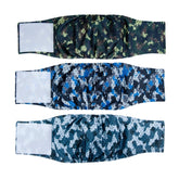 Pet Soft dog belly band three-pack-patterns demonstrates versatile daily wear for male dogs.