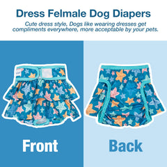 Pet Soft diaper worn on dog demonstrates secure fit and easy fastening.