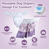 Pet Soft three-pattern diaper pack displayed on dog, reusable for multiple pets.