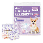 Pet Soft female dog diapers packaging shows ready-to-use protection for home and travel.