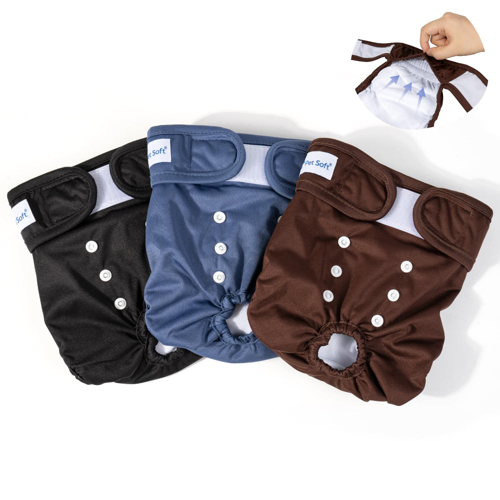 Pet Soft washables 3-pack packaging, eco-friendly female dog diapers for everyday use