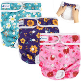 Pet Soft Washable Female Diapers flowers-pack demonstrates reusable, economical care for pets.