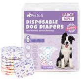 Pet Soft wetness-indicator diapers on packfront signal when to change