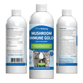 Pet Wellbeing Mushroom Immune Gold bottle closeup highlighting immune-support potential.