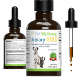 Pet Wellbeing Urinary Gold bottle showing vet-formulated urinary support for dogs.