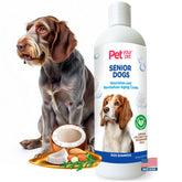PET YOUR PET senior shampoo bottle showing gentle cleansing for aging coats