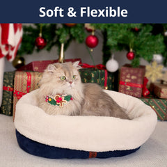 Petace Self Warming Bed blue oval shape supports curling and naps