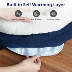 Petace Self Warming Bed blue side view highlights plush walls for snuggling