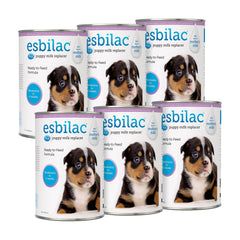 PetAg Esbilac liquid bottle demonstrates easy-to-digest nutrition for newborn puppies.